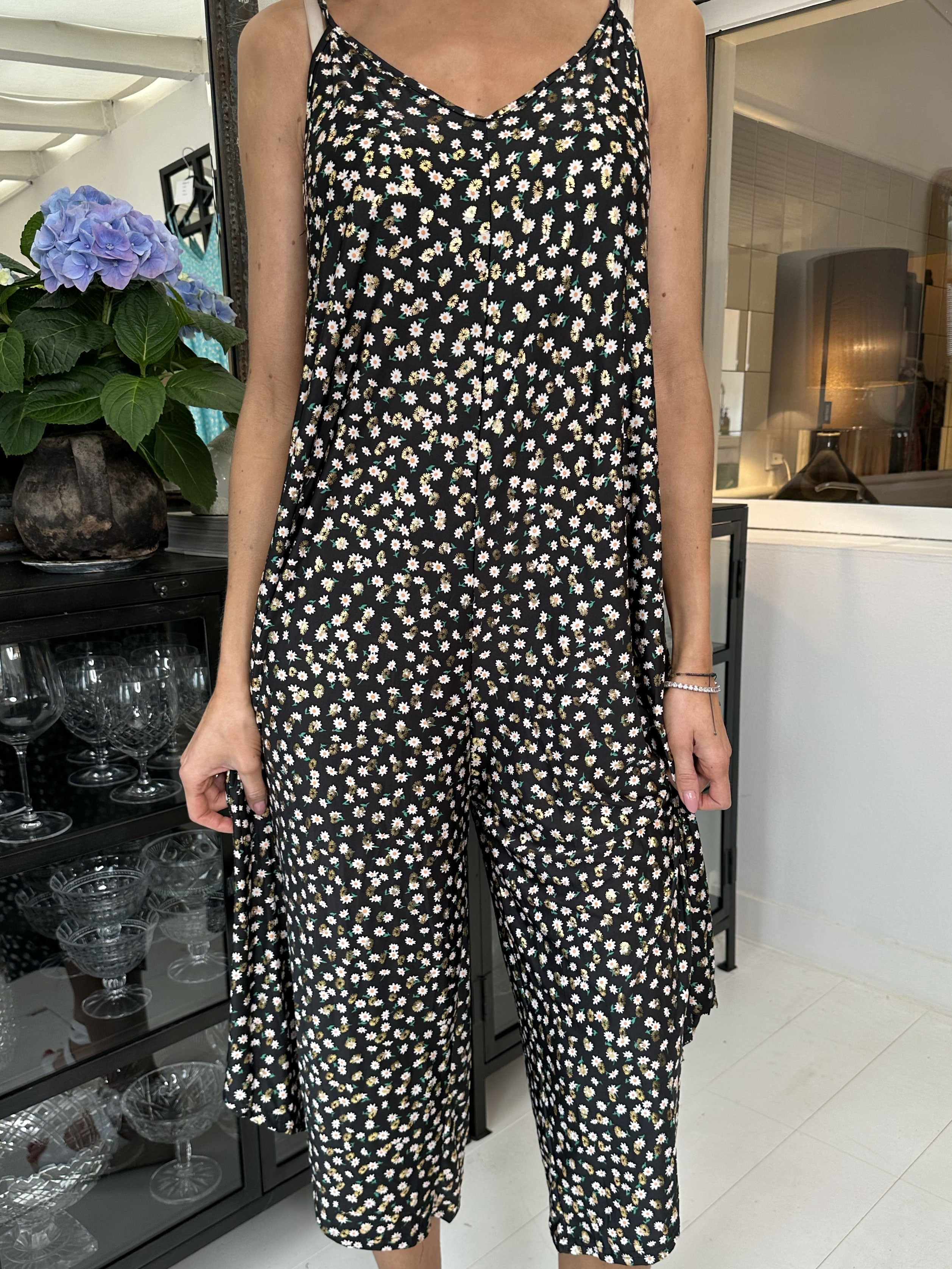 Felicia flower - Stretchig byxdräkt med vida ben